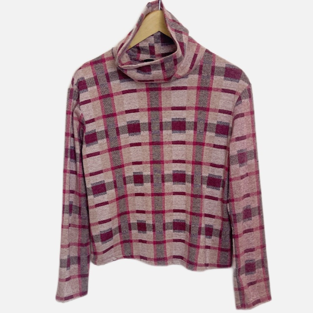 Ro & De Pink Plaid Cowl Neck top S